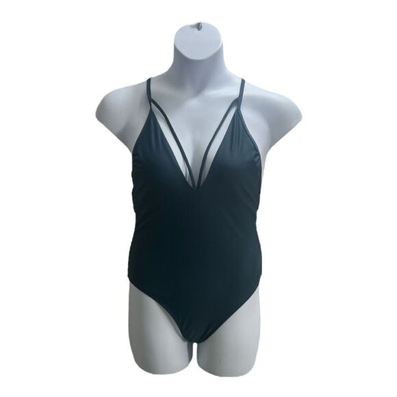 Xhilaration Swimwear One Piece Halter Green Size L Strappy Solid Color Beach - Picture 1 of 11